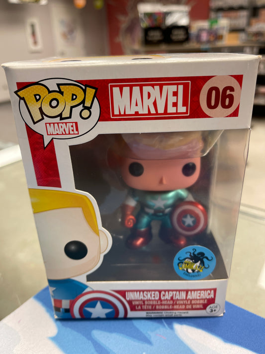 Unmasked Captain America (Marvel)- Funko Pop! #06 (Comikaze Exclusive) (Box Damage)