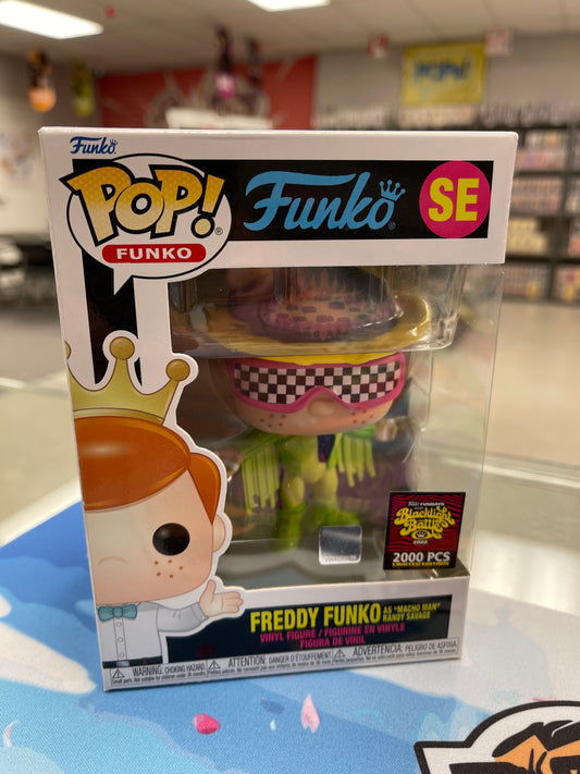 Freddy Funko as “Macho Man” Randy Savage (WWE)- Funko Pop! #SE (2022 Fundays) (Box Damage)